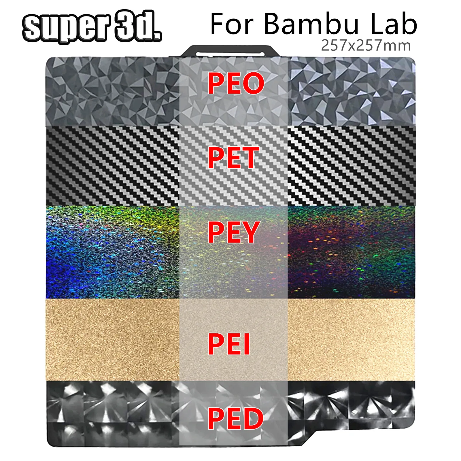 PEO PEY Plate for Bambulab Upgrade PED Sheet P1P Double Side Textured/Smooth Steel Sheet 257x257 Heated Bed For Bambu Lab x1 P1S