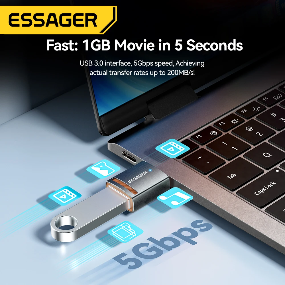 Essager USB 3.0 OTG Adapter Type C Female to USB Male Converter To Micro ip Fast Charging Adapter For Laptop Macbook Samsung otg adapter