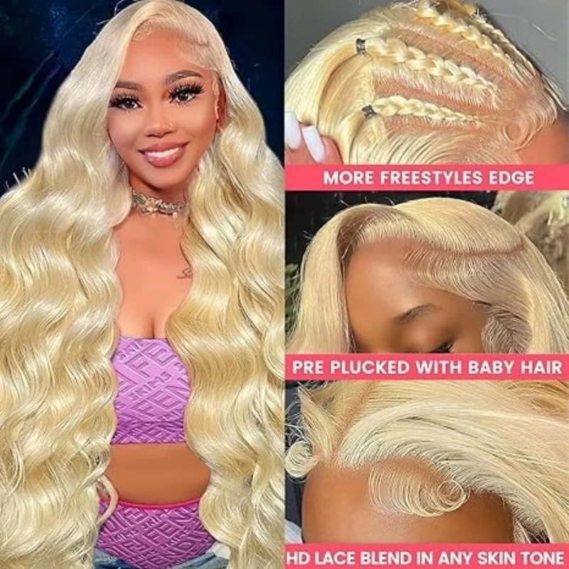 250 Density Blonde 613 Hd Lace Frontal Wig Body Wave Human Hair Wigs 100% Brazilian For Women Pre Plucked 30 Inch Lace Front Wig