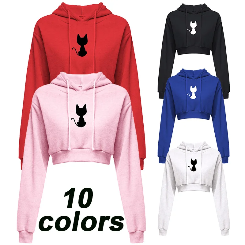 Women's Umbilical Top Hoodie Casual Long Sleeve Hooded Short Sweatshirt Sexy Printed Umbilical Sweater 10 Colors 3 pcs navel cord baby umbilical pregnant woman bath essentials newborn belly belt ecological cotton printed