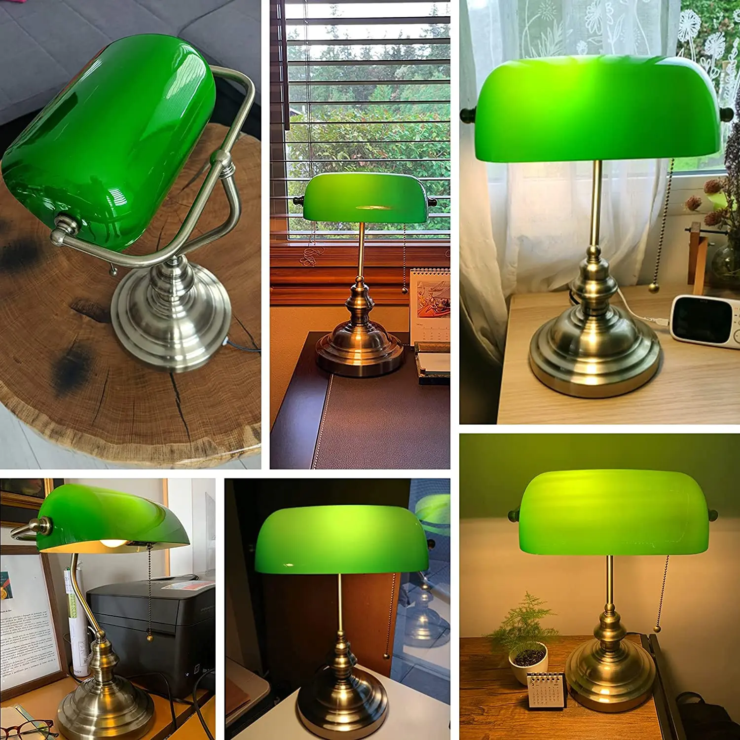 Lampe de banquiers Table Vert, Blanc, Lampe de bureau en verre de banquier