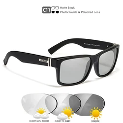KDEAM Stylish All Black Square Polarized Sunglasses with Accessories Included (C11 photochromic)
