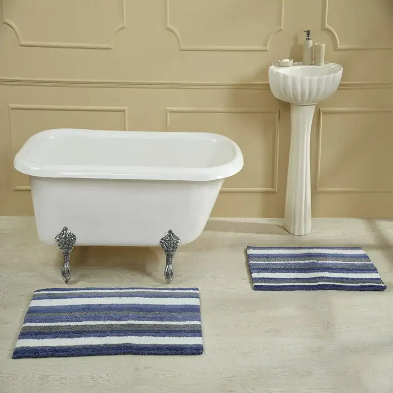 

Bath Rug 100% Cotton, 21" x 34" Rectangle, Blue Multi