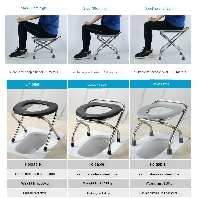 Portable Toilet Camping Thickened Commode Chair for Pregnant Women with Foldable Stainless Steel Design Adjustable Outdoor Seat 5