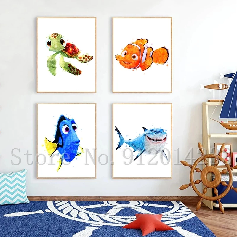 Acquerello Trovare Nemo Dory Poster Squirt Turtle Bruce Cartoon Art Canvas Painting Nursery Immagini A Parete Decorazione Della Stanza Dei Bambini