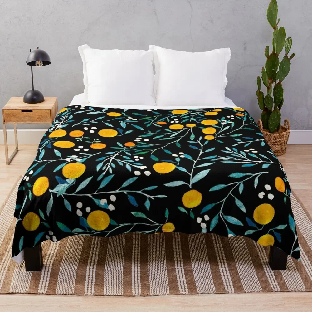 Oranges on Black Throw Blanket Fluffy Softs Blankets For Baby Blankets