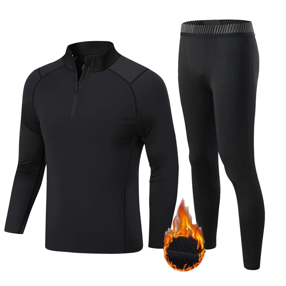 Men's Clothing Winter First layer Fleece Thermal Underwear Zip Turtleneck Kids Fall Second Base Layer Warmth compression tights