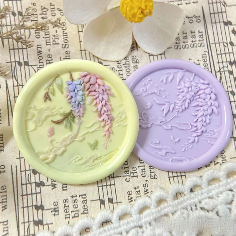 Wisteria Wax Seal Stamp Copper Head 3cm Multi-Layer Embossed Relief Carved Seal Brass Head DIY Invitation Envelope Sealing Stamp