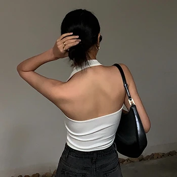 Cotton Sexy Backless Black White Tank Tops Halter Streetwear Vest Female Crop Top Summer 2024 Basic T-shirts Ladies Tube Camis 4