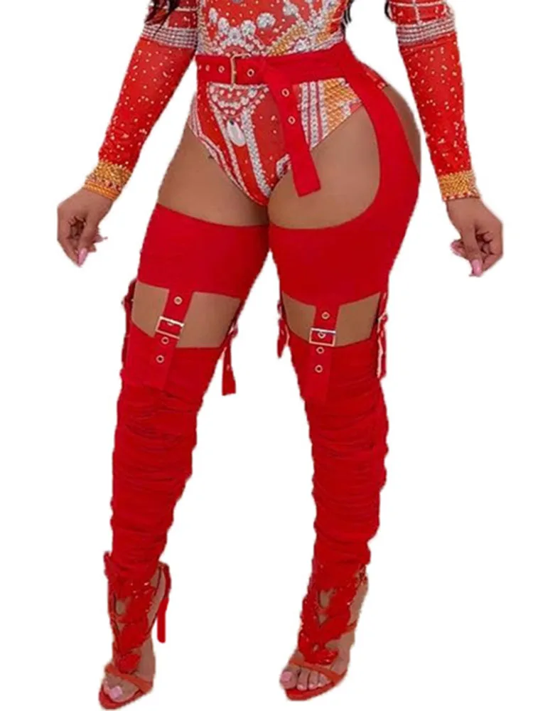 

Szkzk Pleated Pencil Trousers With Metal Clasp Summer Sexy Hollow out Night Clubwear Party Evening Bodycon Cutout Long Pants