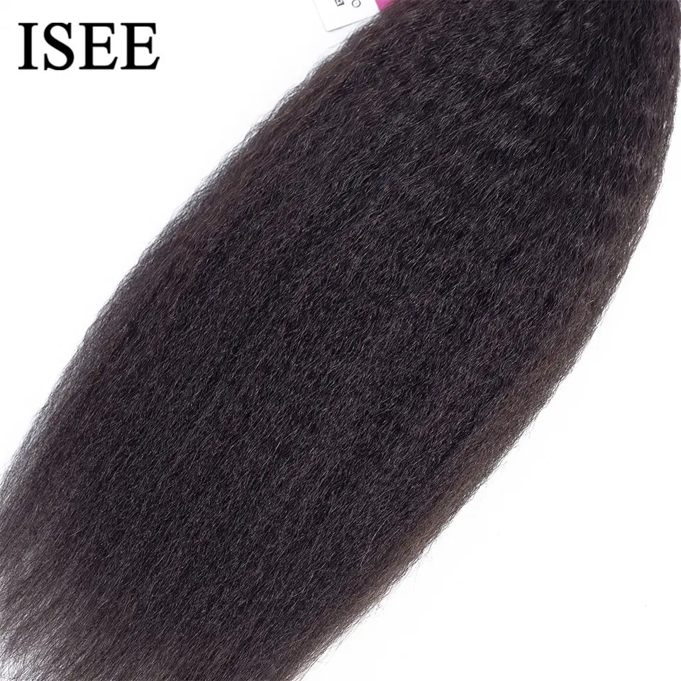 ISEE HAIR Mongolian Kinky Straight Human Hair Extensions 100% 1/3/4 Bundles Deal Free Shipping Remy Natural Hair Bundles
