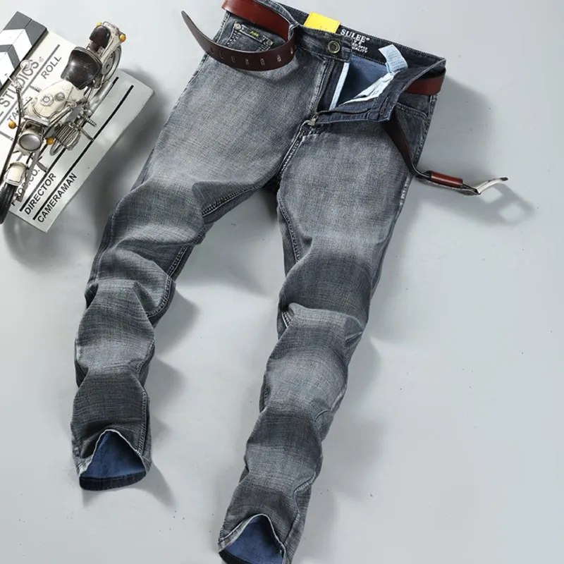 

Male New Arrivals Denim Jeans Brand Men Fashion Business Grey Elastic Straight Brand Classic Fashion Trousers Plus Size