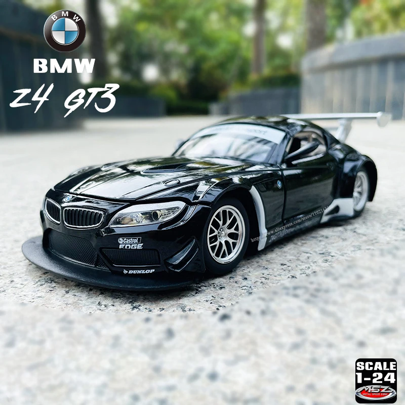 MSZ 1:24 BMW Z4 GT3 Black Racing Car Model Kids Toy Car Die Casting and Toy Car Sound and Light Boy Car Gift Alloy car model