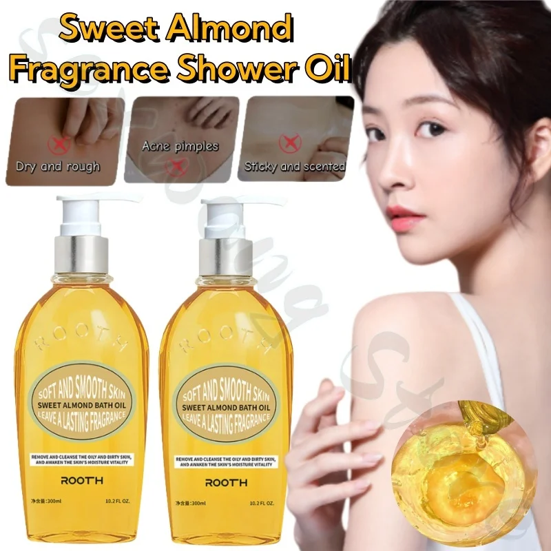 Huile de bain parfumée à l'amande douce ROOTH 300 ml nettoie l'huile, reconstitue l'hydratation, nourrit la peau avec de l'huile et améliore la rugosité