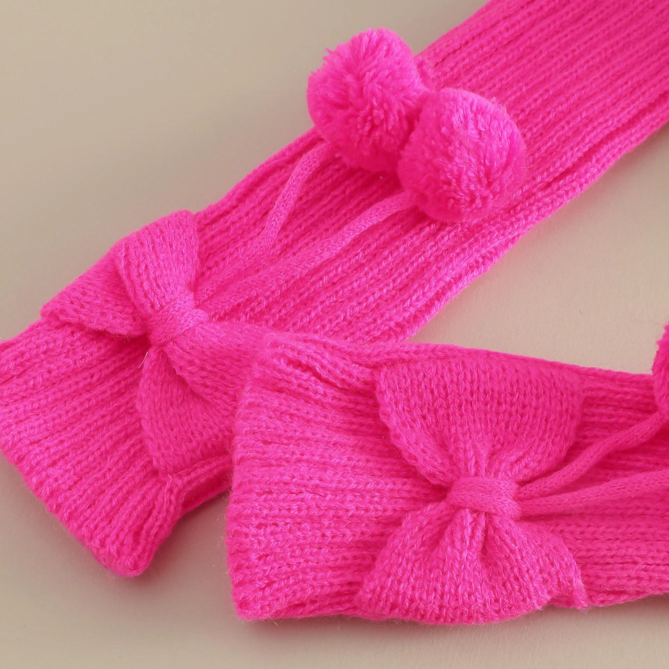 1 Pair Girls Solid Knit Knee High Leg Warmer Comfort Cute Bowknot Leg Cover With Pompoms