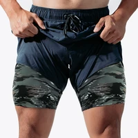 Mens Running Shorts Outdoor Training Shorts Male Camo Jogging Gym Fitness 2 in 1 Shorts with Longer Liner Workout Short Pants
