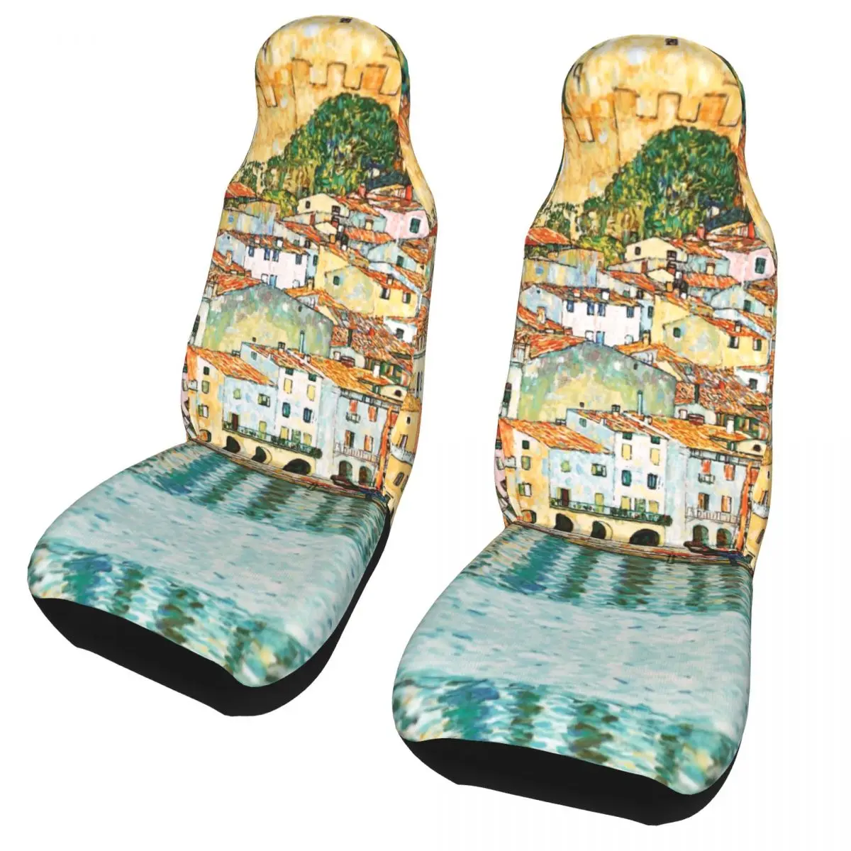 

Gustav Klimt Malcesine On Lake Garda Universal Car Seat Covers for Cars Trucks SUV Painting Art Auto Seat Cover Protector 2 PCS