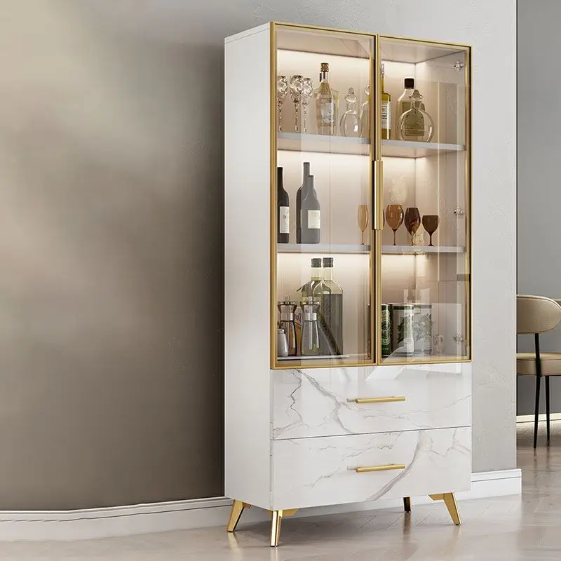 luxury corner mini whiskey Wooden corner glass for for the home living room with lights glass bar wine cabinet display