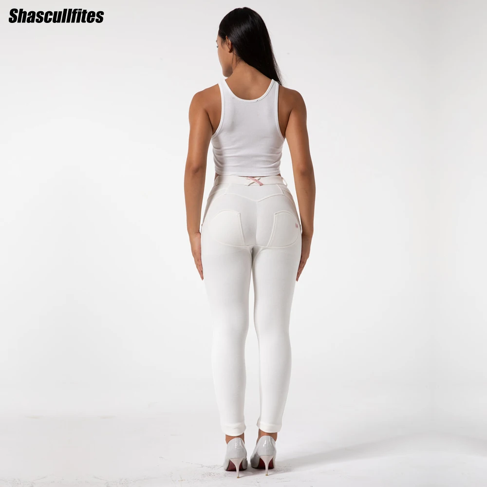 Shascullfites Weiße Po-Lift-Leggings für Damen, Yoga-Hose, leichte Laufstrumpfhose in voller Länge für große Sportler – Detail 9