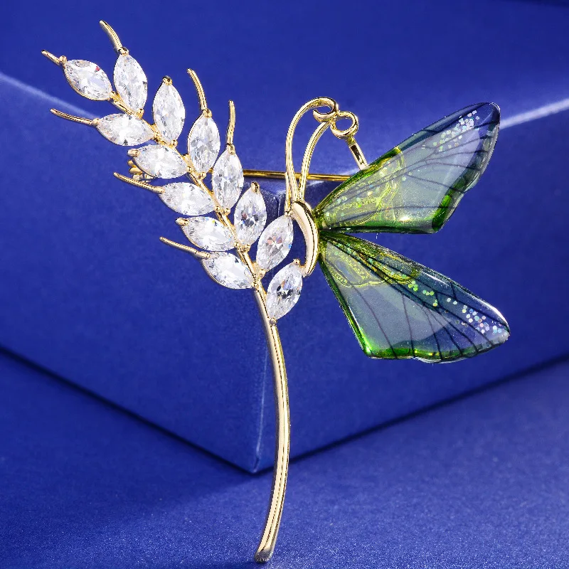 

Fashion Wheat Spike Dragonfly Butterfly Zircon Brooch Elegant Creative Butterfly Dance Flying Clothing Pins Accessories