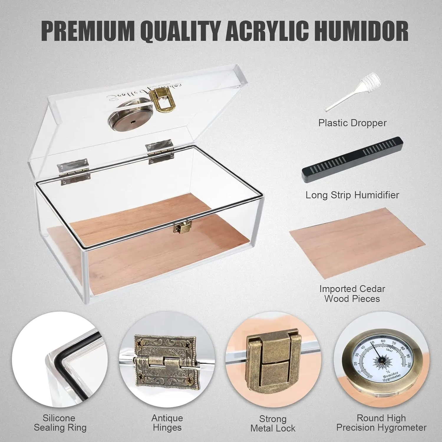 Scotte Cigar Case Humidors Acrylic Cigar Box Hygrometer Humidifier Hold 20 Cigars Include Cutters Punch Accessories