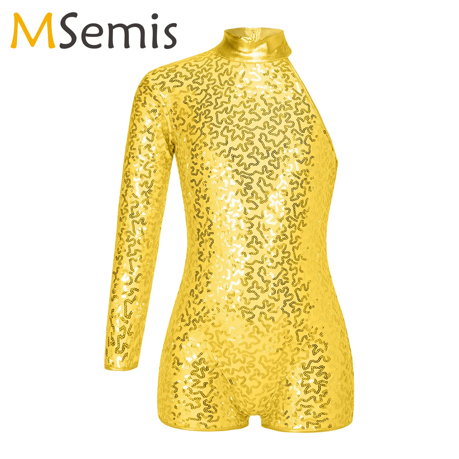 

Girls Sequins Ballet Dance Leotard Gymnastics Jumpsuit Kids Single Long Sleeve Shiny Jazz Latin Costume Stage Performance Dress