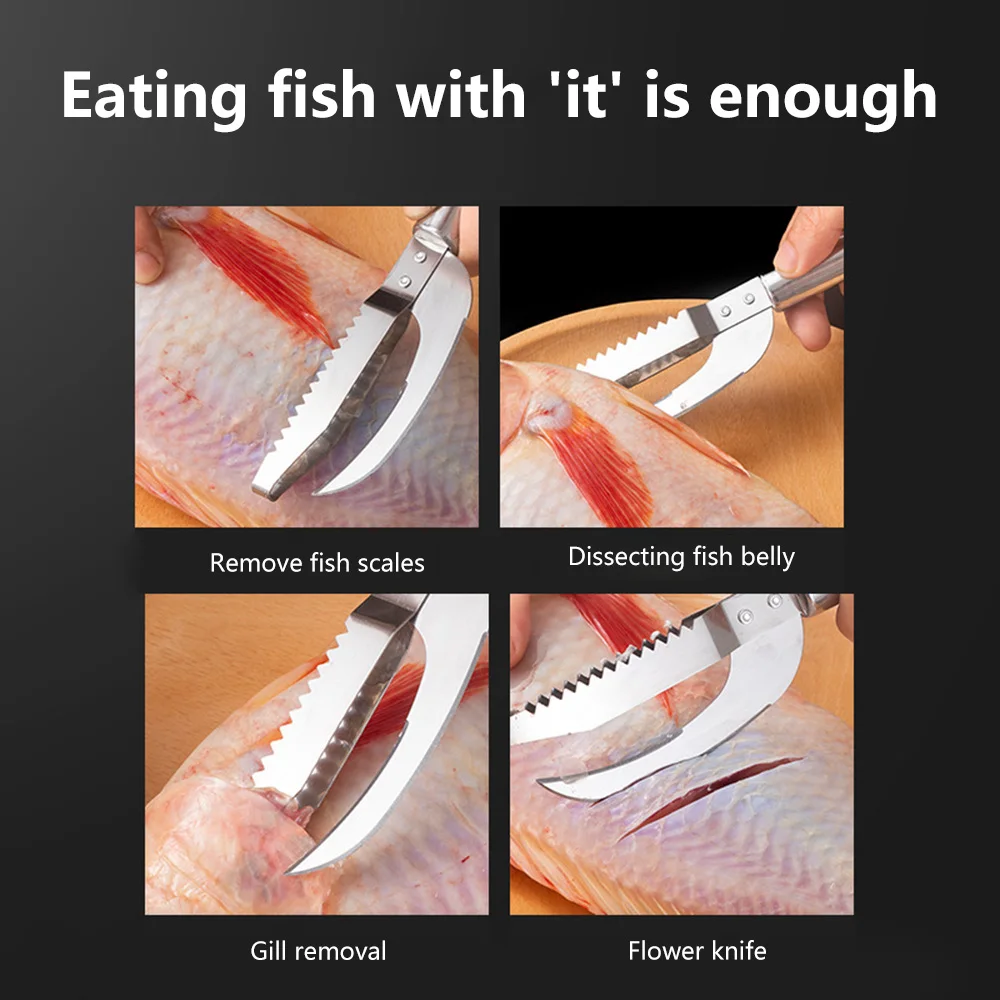 Fish Scale Scraper 3 In 1 Stainless Steel Fish Scale Knife Sawtooth Peelers Scraping Boning Filleting Stomach Digger Kitchen Tools