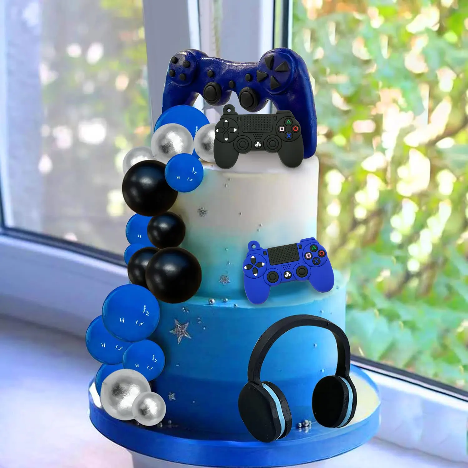30PCS Videospiel Themen Kuchen Topper Headset Ball Game Controller Kuchen Dekor für Spiel Thema Geburtstag Party Kuchen Dekoration (blau)