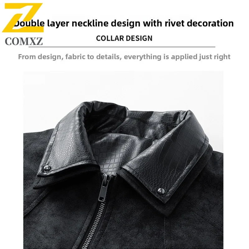 Men Vintage Baseball Jacket Biker Style PU Leather Coat Washed Effect Notch Lapel Loose Fit Water-Resistant Windproof Streetwear