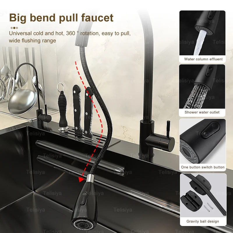Sink Stainless Steel Kitchen Apartment Large Single Slot With Knife Holder Multifunction Wash Basin For Kitchen 4