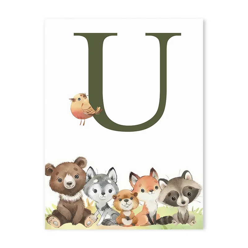 thumbnail image 1 of Impresiones de guardería de bosque, animales del bosque, ciervo, conejo, oso, zorro, arte de pared personalizado, pintura en lienzo, póster, imágenes de pared, decoración de habitación de niños, 1 of 5