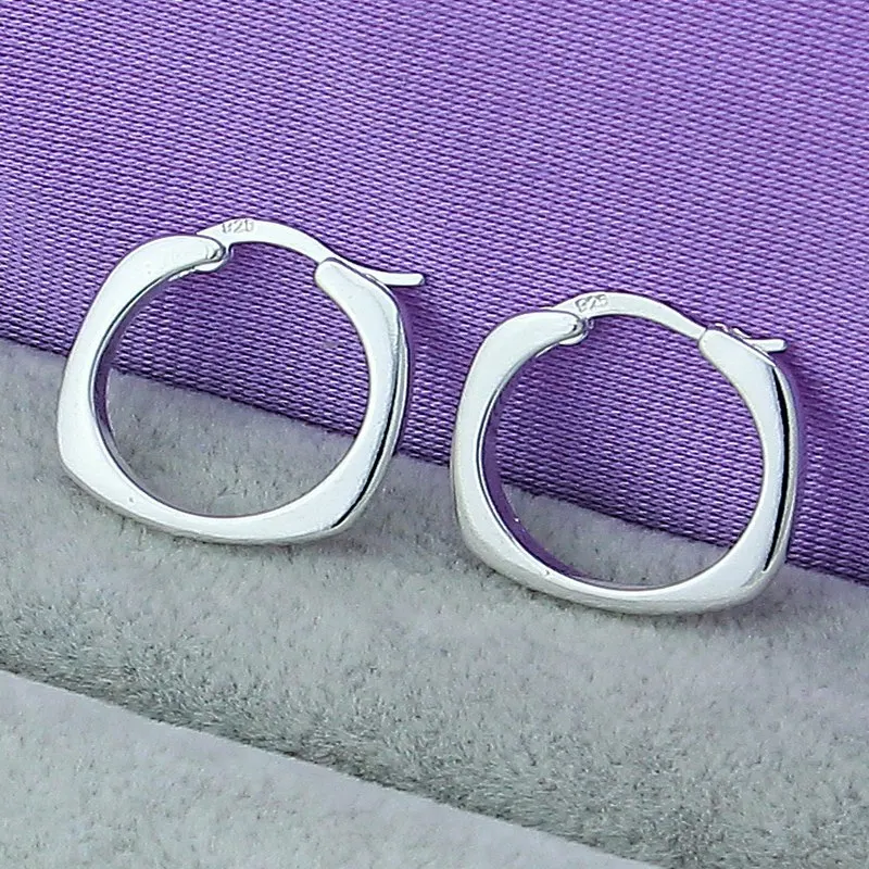 SAIYE 925 Sterling Silver Square Round 20mm Hoop Earrings For Woman Wedding Engagement Party Fashion Charm Jewelry