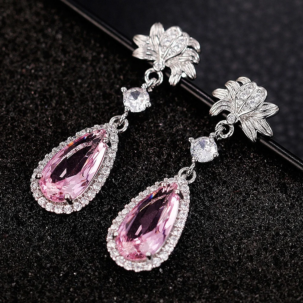 

2022 Fashion Long Water Drop Pear-shaped Flower Earrings Simulation Yellow Pink Blue Earrings for Women Free Shipping