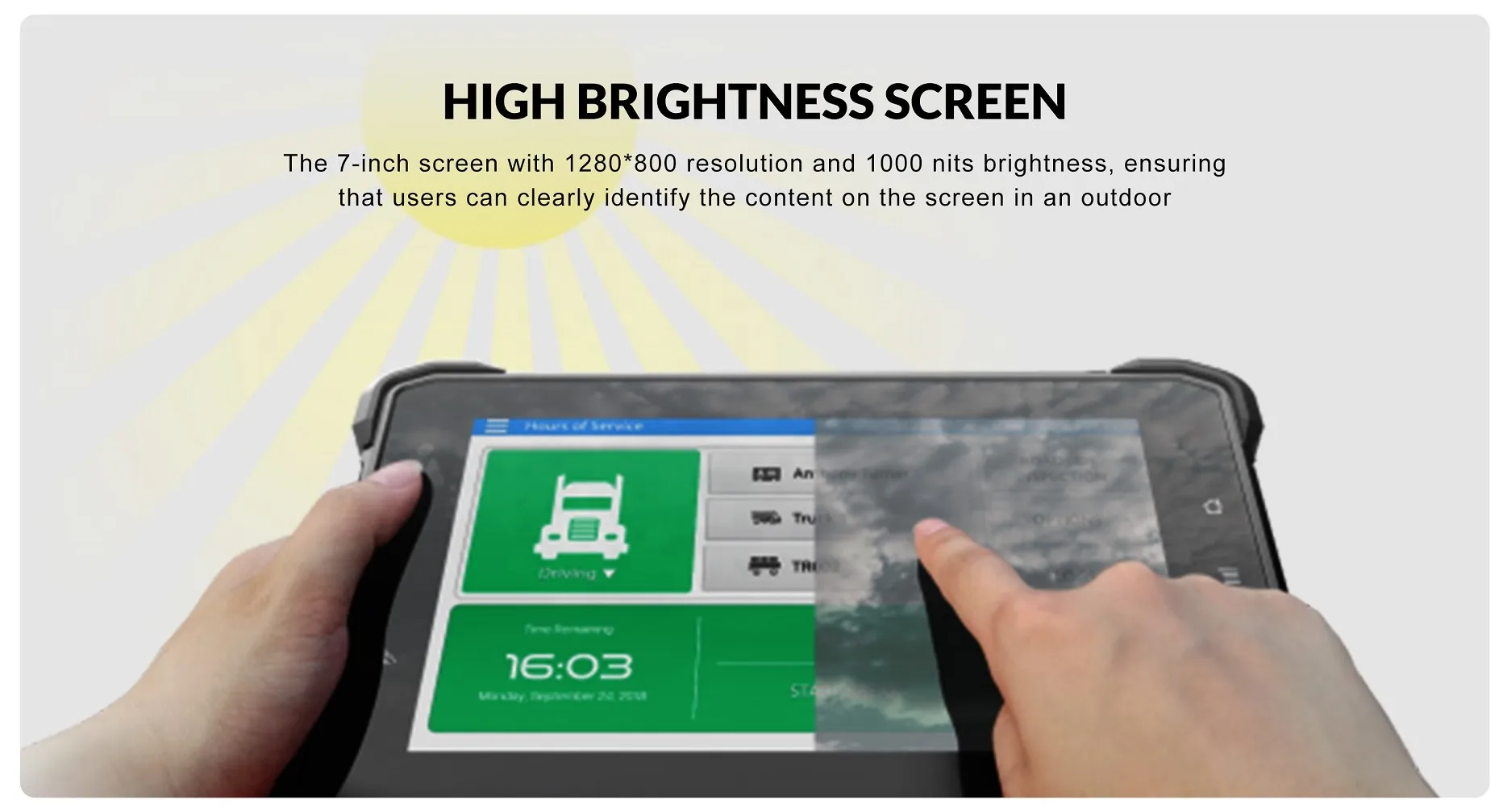 공장 ODM OEM 러기드 태블릿 IP67 7인치 안드로이드 13 OS, 도킹 스테이션 포고핀 디자인, 지게차용 AHD 카메라 입력 지원