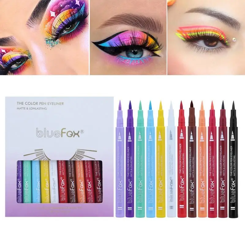 

12 Color Matte Eyeliner Kit Makeup Waterproof Colorful Neon Eye Liner Pen Eye Make Up Cosmetics Eyeliners Set For Party Daily