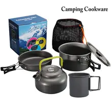 

Camping Cookware Kit Outdoor Aluminum Cooking Set Water Kettle Pan Pot Travelling Hiking Picnic BBQ Tableware Equipment