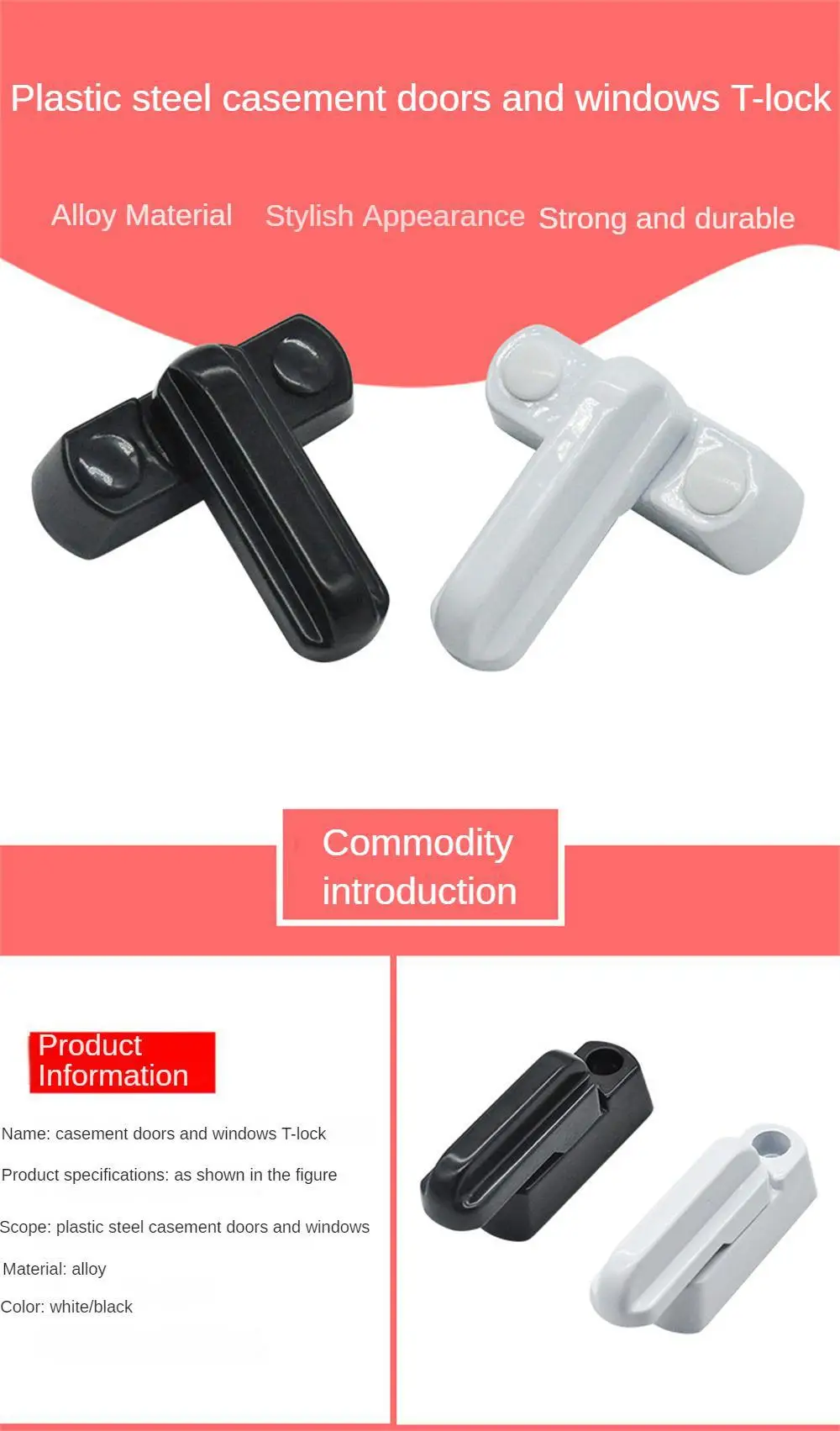 Description Picture 2 of itemPlastic+Stainless Steel+Zinc Alloy UPVC Child Safe Security Window Door Sash Lock Safety Lever Handle Sweep Dropship