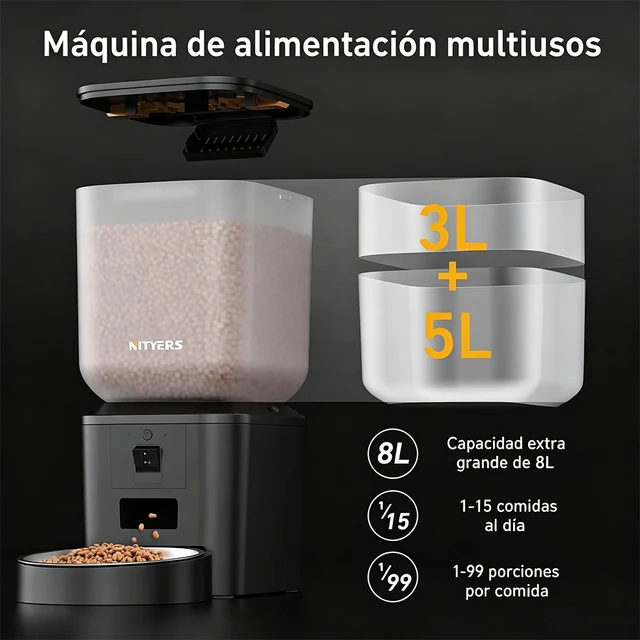 Nityers 8L Automatic Cat Feeder With 1080p Camera Video 5G WiFi Night Vision Cat Food Dispenser Smart Tuya APP Pet Auto Feeder 2