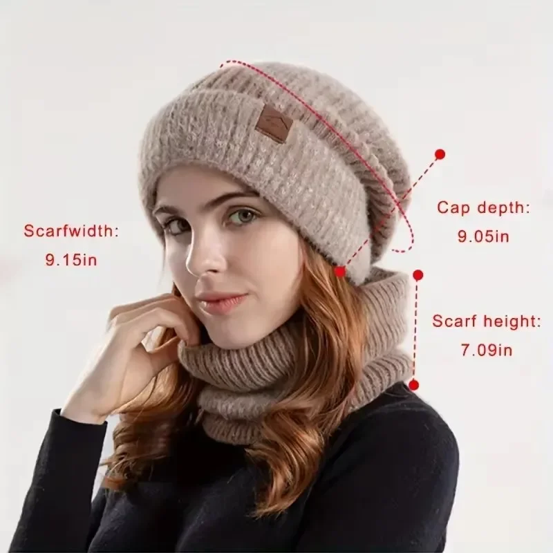 Women's Two-Tone Knitted Hat with Velvet Bib, Thickened Beanie, Warm Earmuff, Birthday, Valentine's Day, Winter