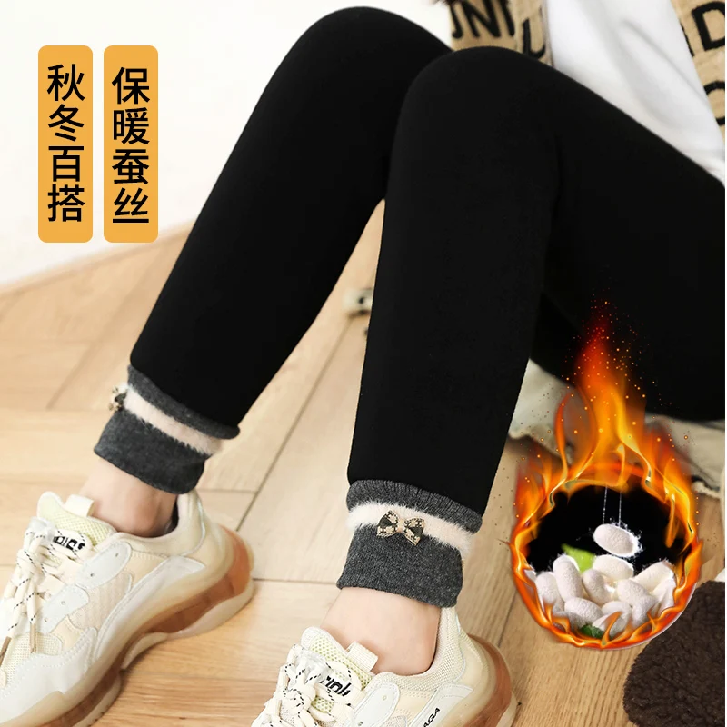 

Зимние шелковые бархатные хлопковые брюки для маленьких девочек, очень толстые модные теплые брюки с бантом для детей