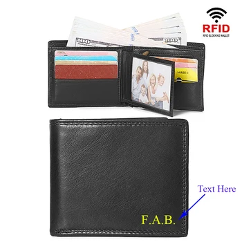 Aggiungi gratuitamente Lettera Portafoglio da uomo in pelle di vacchetta con testa RIFD Portafoglio con spazzola antifurto Portamonete Porta carte di credito Portafoglio corto orizzontale