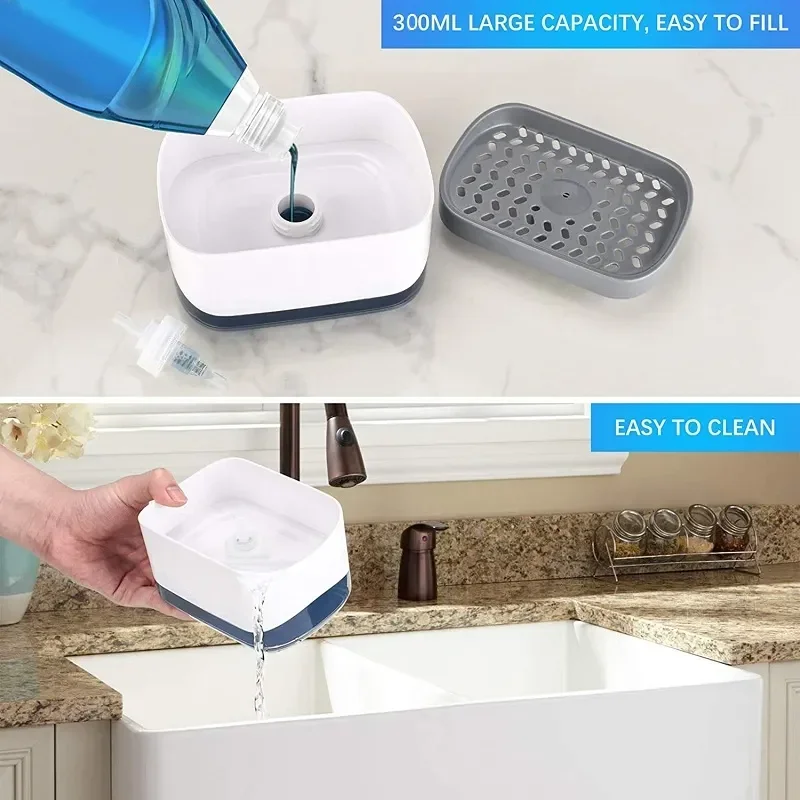 Description Picture 5 of item2In1 Dish Soap Dispenser Liquid Soap Pump Dispenser Soap Container With Sponge Holder For Kitchen Bathroom Washing Accessories