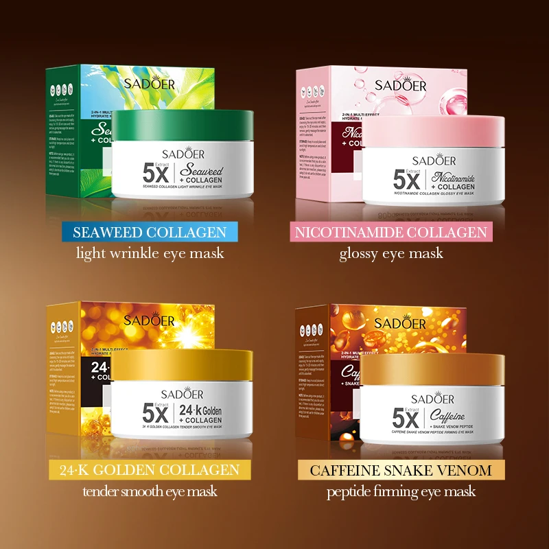 60pcs SADOER 24K Golden Crystal Collagen Eye Mask Anti Dark Circles Moisturizing Anti Wrinkles Anti-aging Seaweed Eye Patches