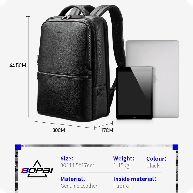 BOPAI Men's Leather Backpacks Business Backpacks Large Capacity First Layer Leather Computer Backpacks Luxury Leather Bag Series 6
