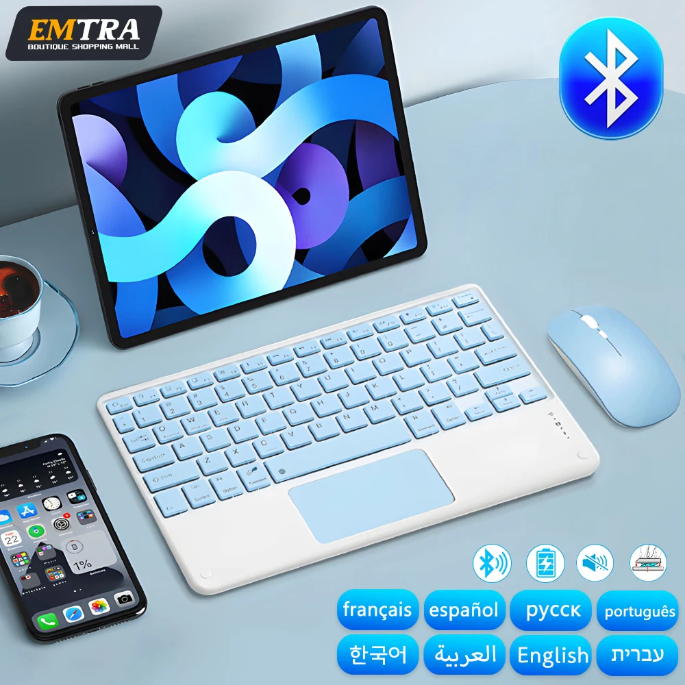 11inch Bluetooth Keyboard Mouse for iPad iOS Android Windows Samsung Xiaomi Tablet Spanish Korean Russian