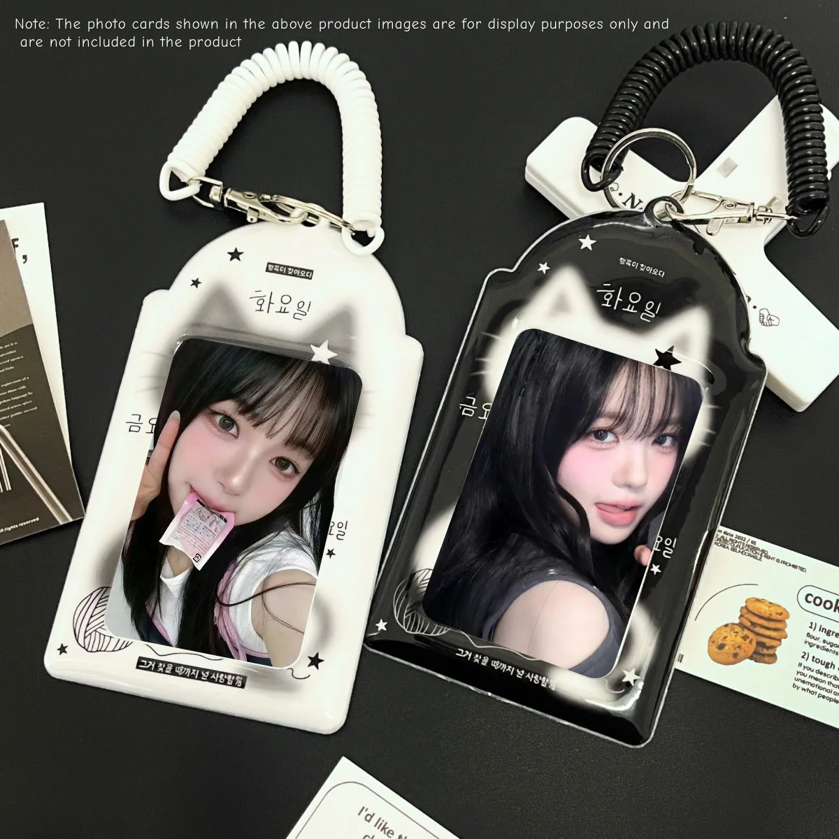 Cute Black And White Kitty Card Holder Kpop Cute Cat's Ears Pumaterial Apply To 3-3.5in Stars Album Merchandise Photocard Show