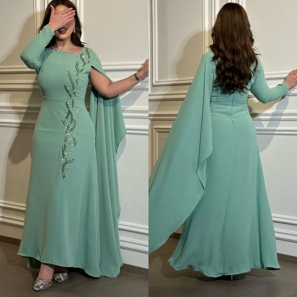 Evening Prom   Satin Beading  A-line O-Neck Bespoke Occasion Gown Midi es Saudi Arabia