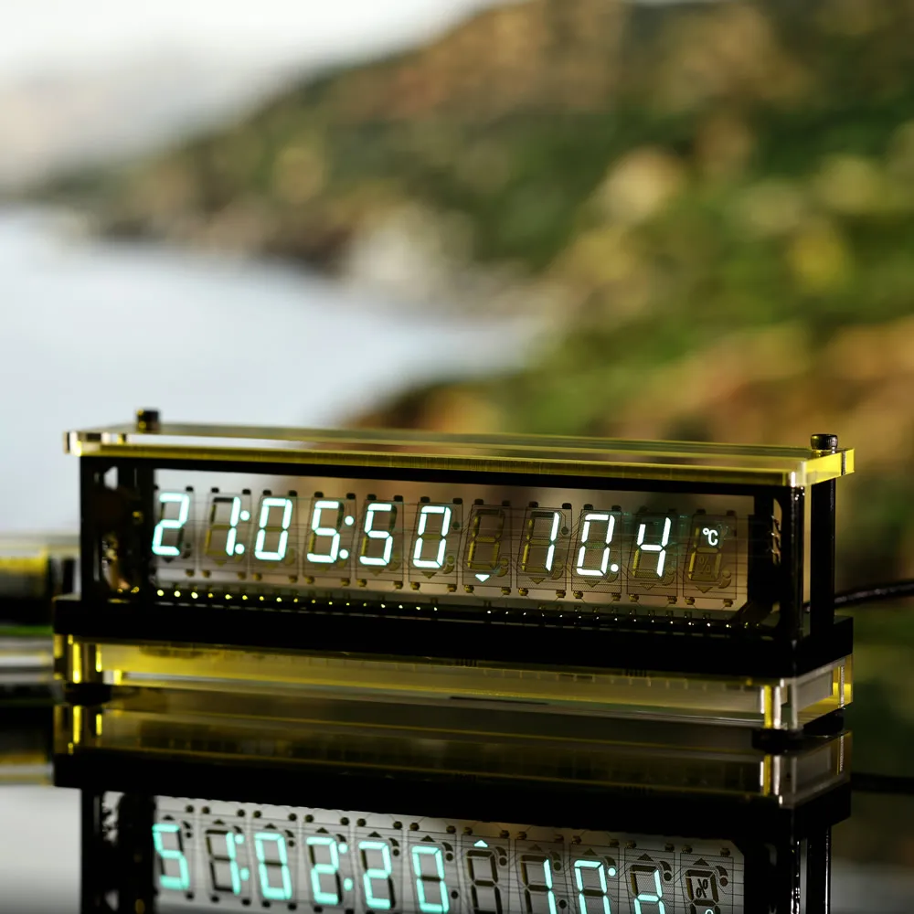 Analog IV18 Transparent Base VFD Screen Clock Retro Glow Tube Clock With Temperature Humidity Display Ornaments Birthday Gift 4