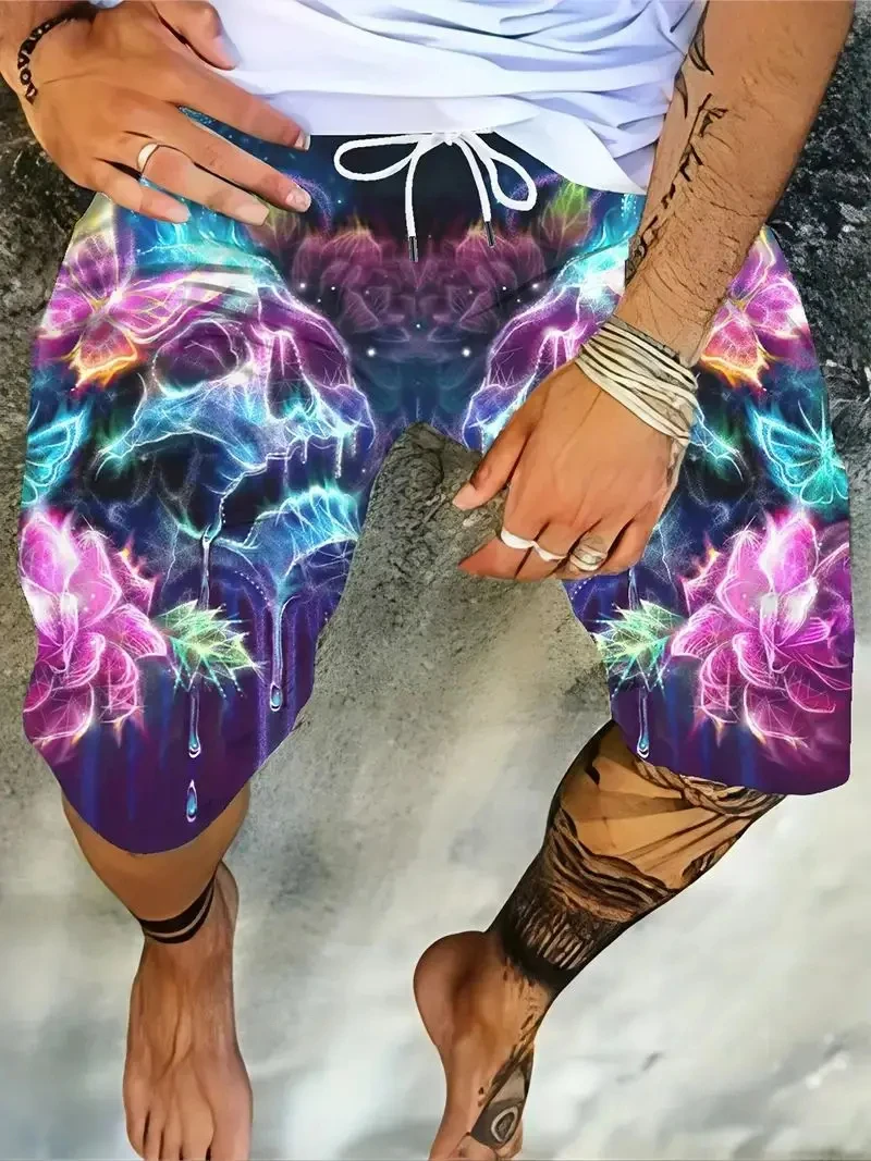 Men's 3D Skull Print Shorts Customized Polyester Cool Casual Comfortable Vacation Surfboard Beach Summer Loose Fashion Shorts 3