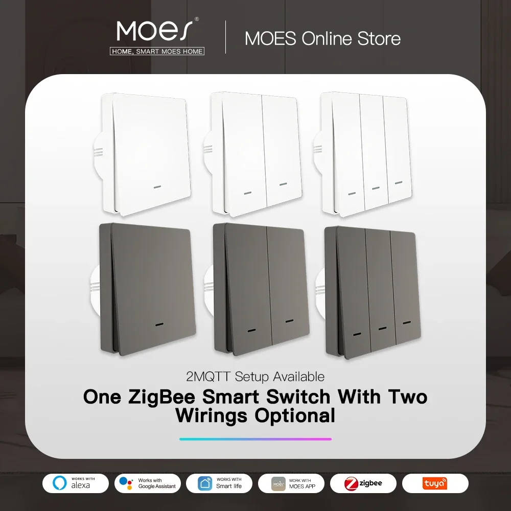 MOES ZigBee - Interruptor de luz de pared táctil inteligente, sin cable  neutro/cableado N+L, sin condensador, Smart Life Tuya 2/3 Way Control  remoto